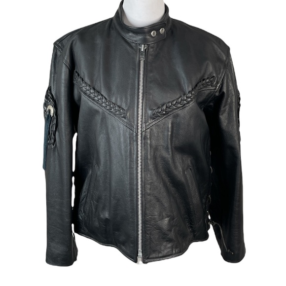 Trucker Leather Leather Biker Jacket, Black, XXL - Picture 8 of 8